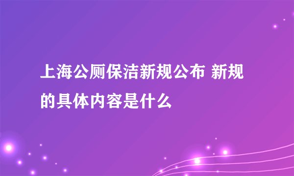 上海公厕保洁新规公布 新规的具体内容是什么