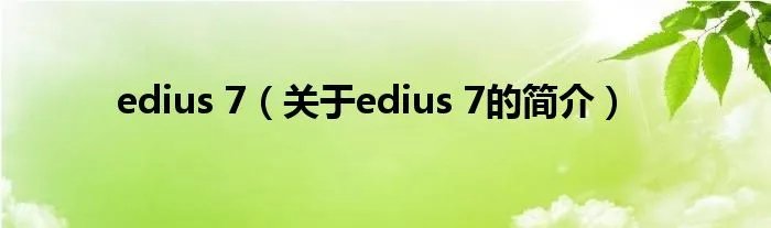 edius 7（关于edius 7的简介）