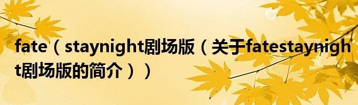 fate(staynight剧场版(关于fatestaynight剧场版的简介))