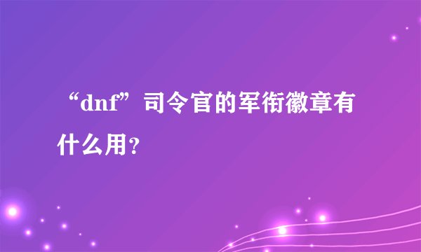 “dnf”司令官的军衔徽章有什么用？