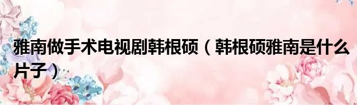 雅南做手术电视剧韩根硕（韩根硕雅南是什么片子）