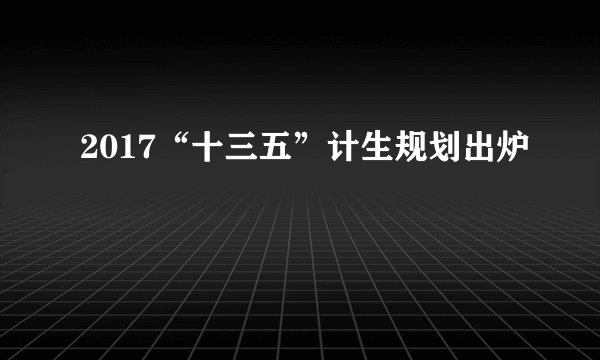 2017“十三五”计生规划出炉
