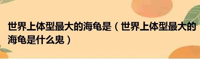 世界上体型最大的海龟是（世界上体型最大的海龟是什么鬼）