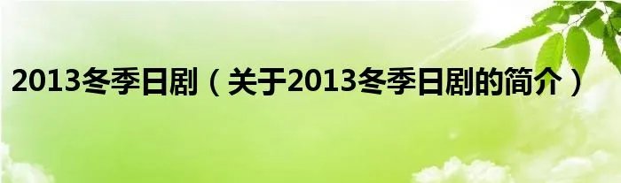 2013冬季日剧（关于2013冬季日剧的简介）