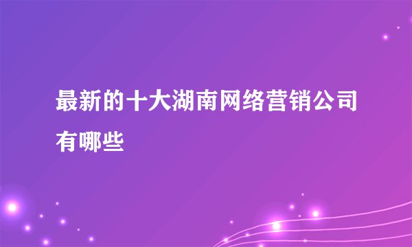 最新的十大湖南网络营销公司有哪些