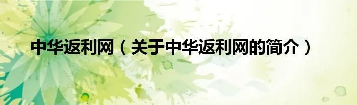 中华返利网（关于中华返利网的简介）
