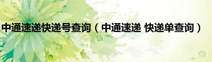 中通速递快递号查询（中通速递 快递单查询）