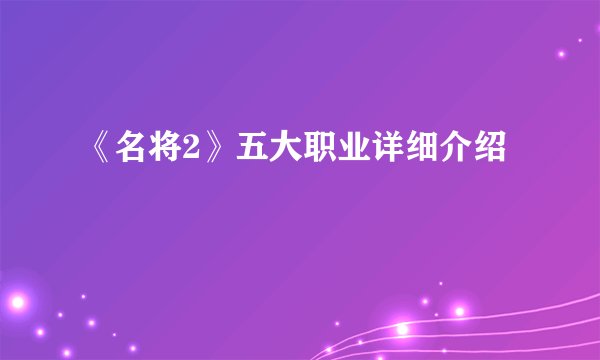 《名将2》五大职业详细介绍