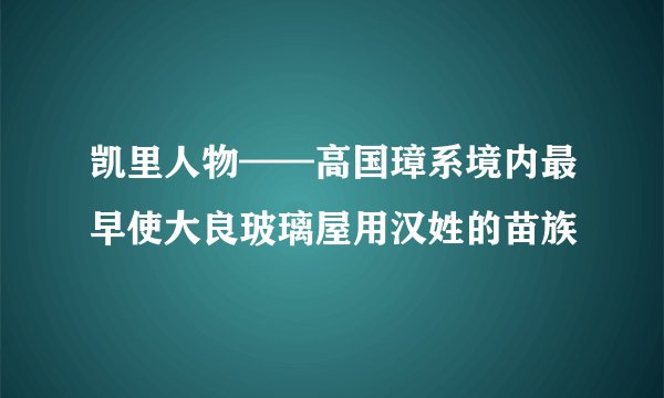 凯里人物——高国璋系境内最早使大良玻璃屋用汉姓的苗族