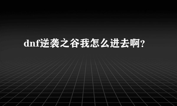 dnf逆袭之谷我怎么进去啊？