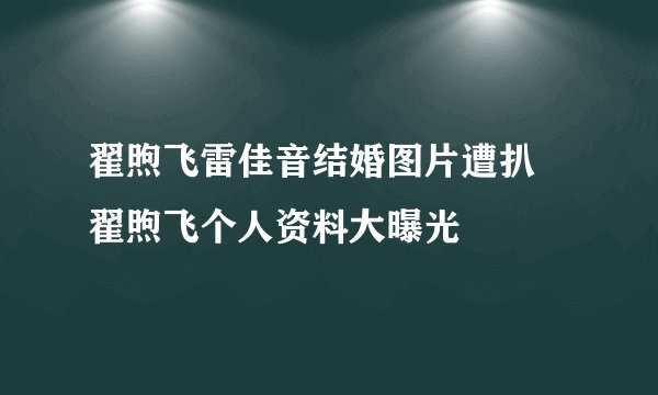 翟煦飞雷佳音结婚图片遭扒 翟煦飞个人资料大曝光