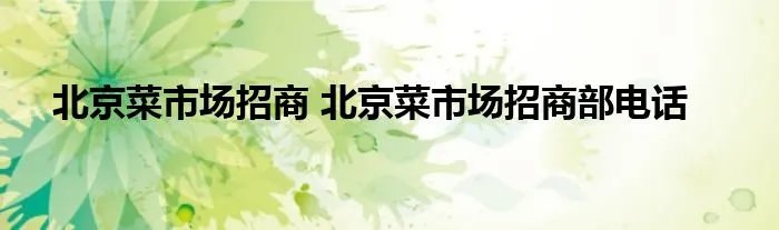 北京菜市场招商 北京菜市场招商部电话