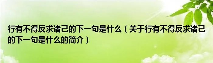 行有不得反求诸己的下一句是什么（关于行有不得反求诸己的下一句是什么的简介）