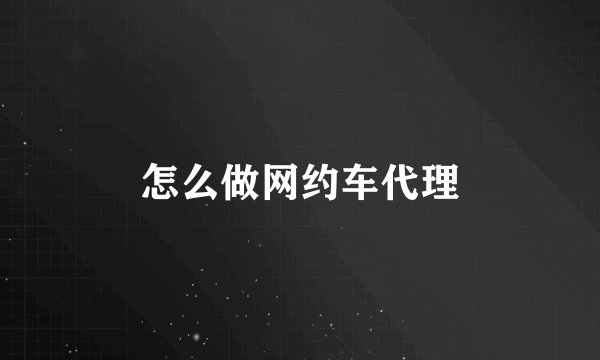 怎么做网约车代理