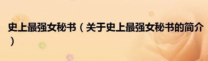 史上最强女秘书（关于史上最强女秘书的简介）