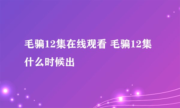 毛骗12集在线观看 毛骗12集什么时候出