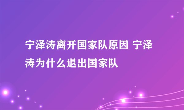 宁泽涛离开国家队原因 宁泽涛为什么退出国家队