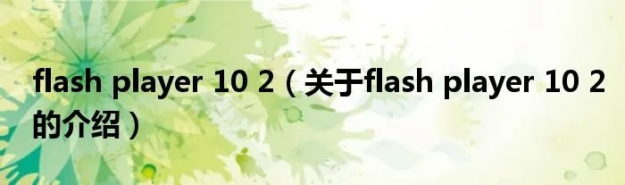 flash player 10 2(关于flash player 10 2的介绍)