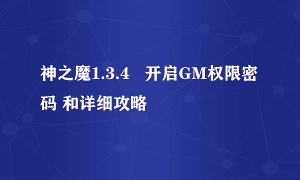 神之魔1.3.4   开启GM权限密码 和详细攻略
