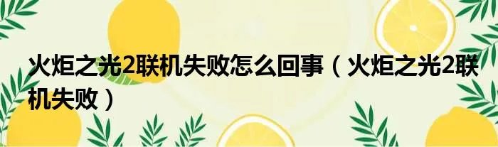 火炬之光2联机失败怎么回事（火炬之光2联机失败）