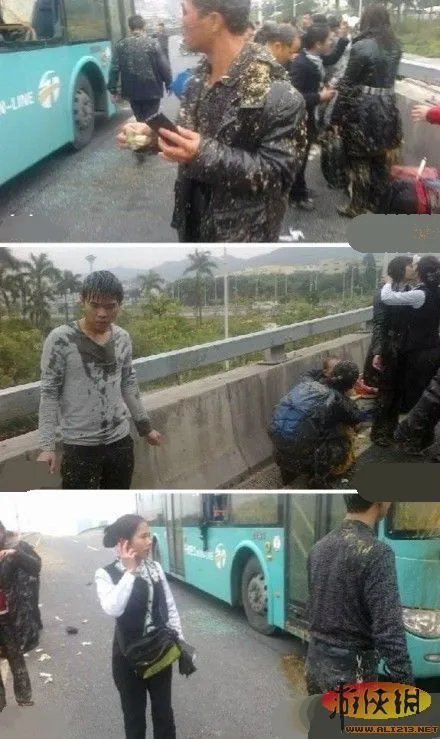 公交追尾拉粪车 真是令人心脏骤停的重口味瞬间