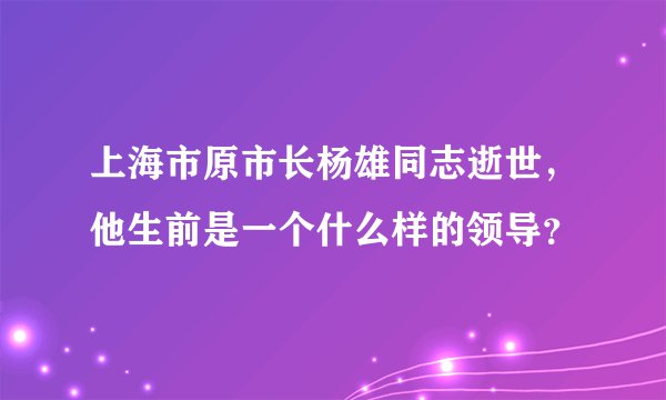 上海市原市长杨雄同志逝世，他生前是一个什么样的领导？