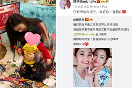杨丞琳陈妍希合影 老公陈晓为其庆生曝光儿子
