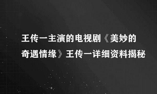 王传一主演的电视剧《美妙的奇遇情缘》王传一详细资料揭秘