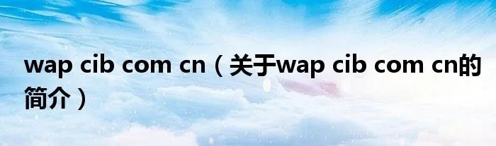 wap cib com cn（关于wap cib com cn的简介）