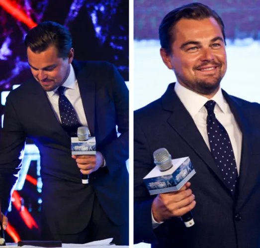 莱昂纳多写书法来华宣传 大秀中文逗影迷