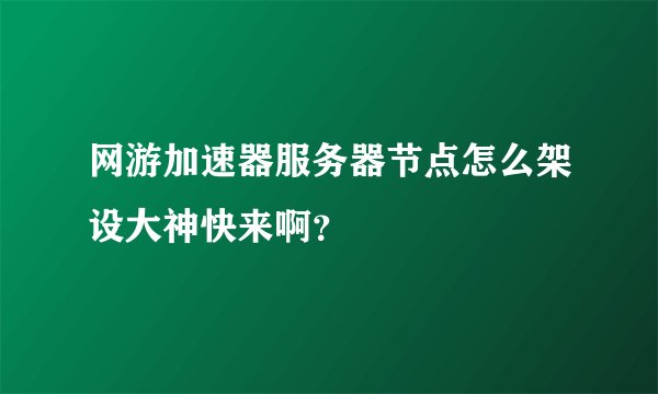 网游加速器服务器节点怎么架设大神快来啊？