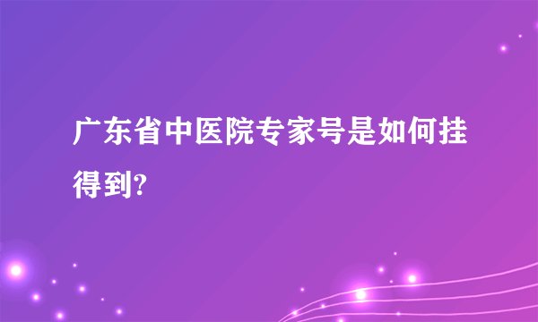 广东省中医院专家号是如何挂得到?