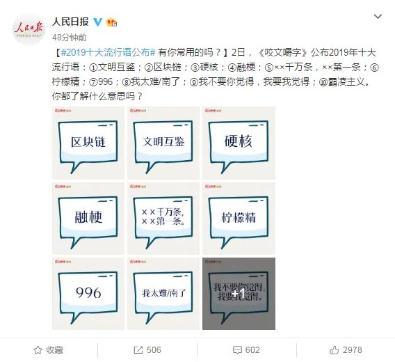 2019年十大流行语出炉 哪些你经常挂在嘴边流行词?