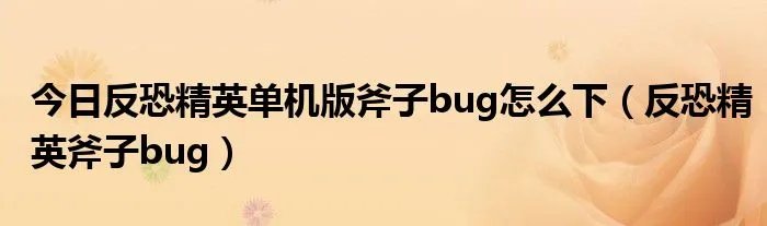 今日反恐精英单机版斧子bug怎么下(反恐精英斧子bug)